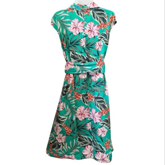 Zara Women's Midi Tropical Dress Size XS Green Button Down Belt Pockets Vacation - Picture 11 of 14